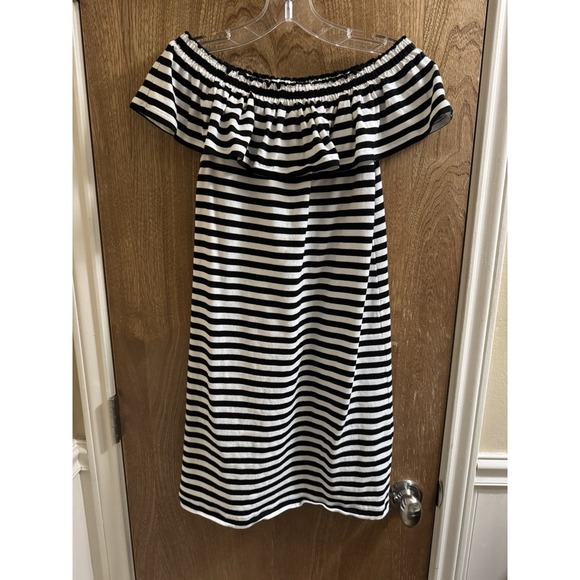Kate Spade Stripe Off The Shoulder Dress Black White Sz XS Preppy Cute Cotton - Picture 2 of 7